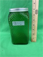 Antique green depression glass coffee canister