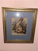 C. 1850 Watercolor of Lost Boy - by Louis Gallait