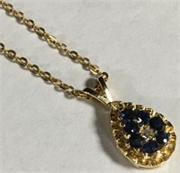 14k Gold, Diamond & Sapphire Pendant On 18k Chain