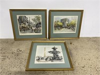 Trio of framed Paris, France watercolors from