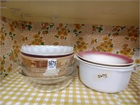 Bowls Fire King, Pyrex casserole dishes, sterling