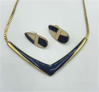 TRIFARI Navy Blue & Cream Enamel Necklace &