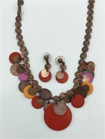 VCLM Copper Tone & Red Disks Necklace & Earrings