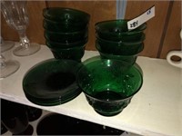 Vintage Green Plates & Bowls (15 Pcs
