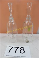 Pair of Matching Hand Engraved Clear Glass Bells