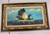 Chiu Wen Hung Chinese Junk ship nautical painting