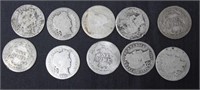 9 BARBER AND 1 SEATED DIME