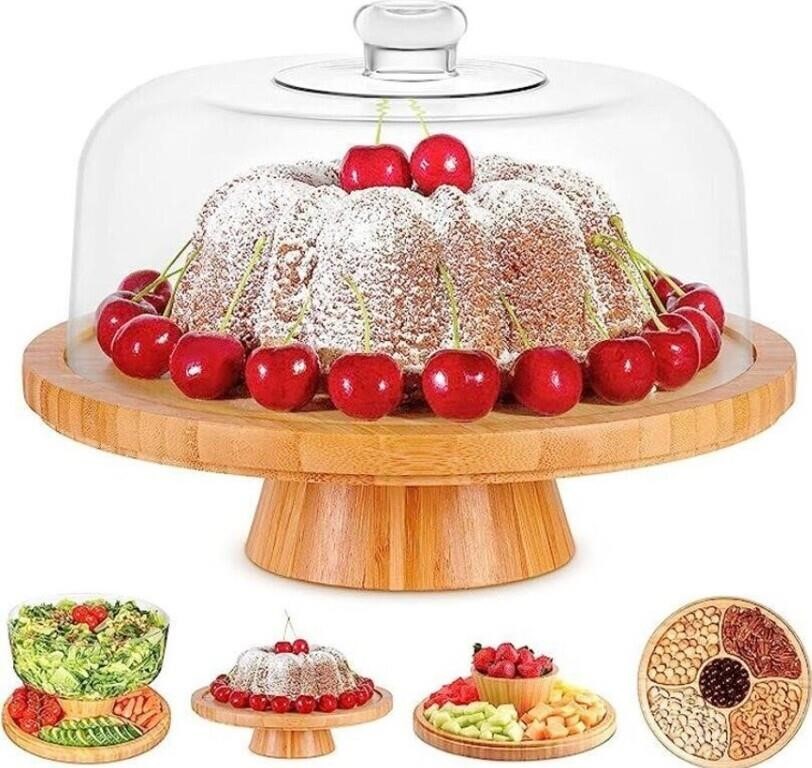 Homeries 6-in-1 Bamboo Cake Stand with Lid