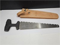 Nice Buck Hand Saw with Leather Sheath See Size