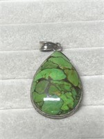Vintage Sterling Silver Large Green Agate Tear Dro