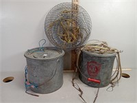 Minno buckets and fish basket.