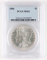 1886 US MORGAN SILVER $1 DOLLAR COIN