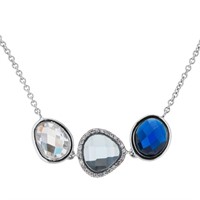 Sterling Silver Halo Simulated Gemstones Necklace