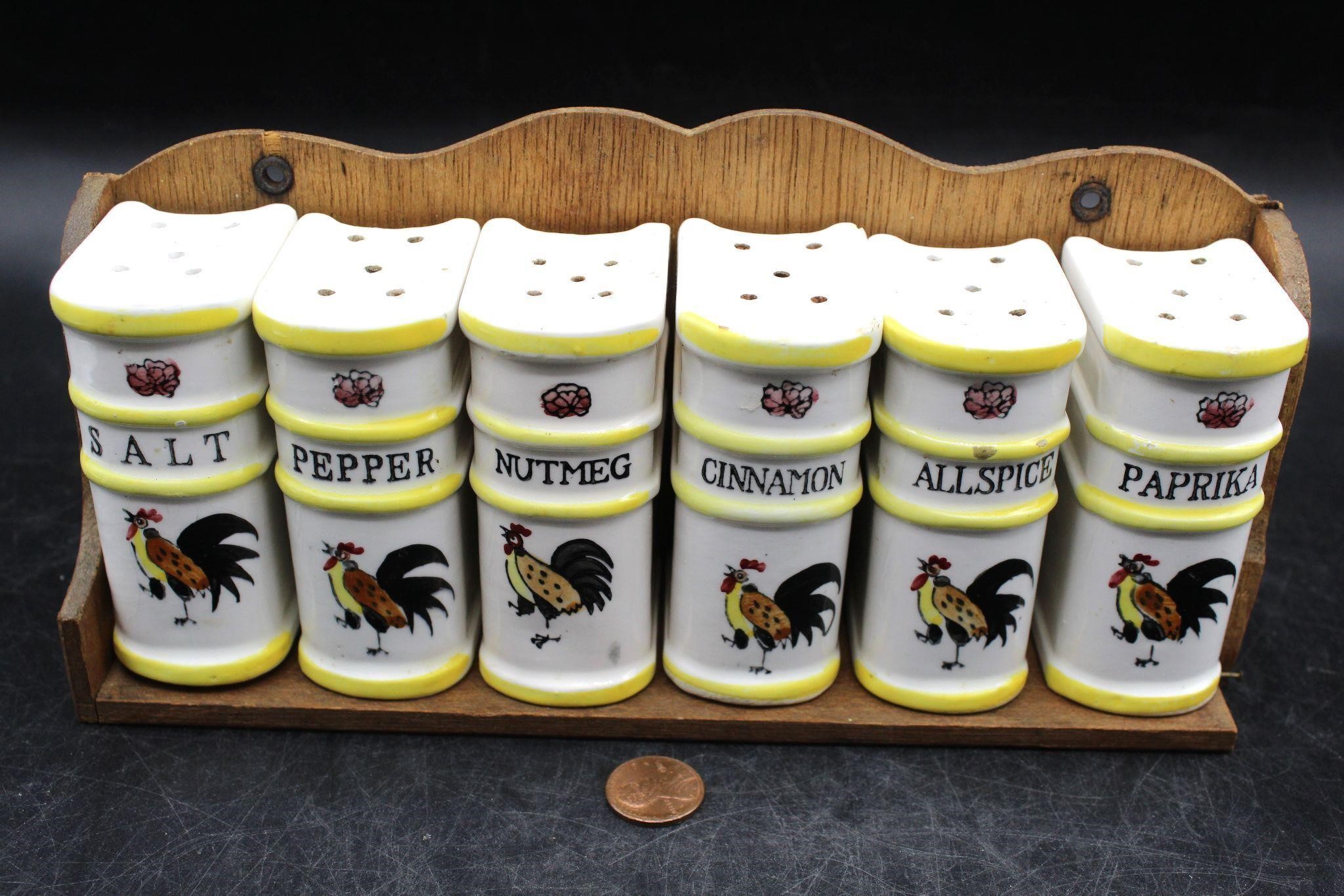 1950s Japanese Ceramic Rooster Spice Rack