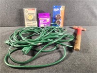 Green extension cord, dimmer switch, caster cups