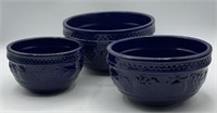 VTG Cobalt Blue Pottery Bowl Set 3 Pc