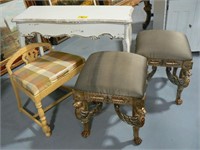 PAIR OF ORNATE STOOLS (ONE HAS STRUCTURAL