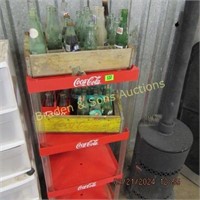 VINTAGE 3' COKE DISPLAY SHELF WITH CONTENTS