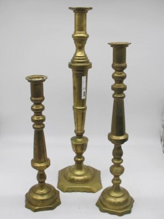 LOT OF 3 VERY LARGE ORNATE CANDLE STICKS 28 IN TL
