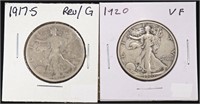 1917-S REV/G & 1920 VF WALKING LIBERTY HALVES