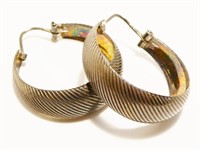 1" Textured Sterling Silver Hoop Earrings 7.4g