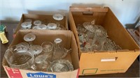 3 Boxes Of Clear Glass Pitchers Candy Bowls Trays