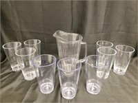 Acrylic Pitcher And 9 Glasses
