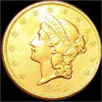 1854 $20 Gold Double Eagle NEARLY UNCIRCULATED