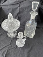 Pinwheel covered candy dish, decanter, oil - XE