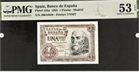 Spain 1 Peseta- Madrid P- 144a 1953 PMG 53 SPAS