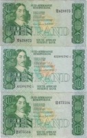 South Africa Reserve Bank 10 Rand lot of 3. SA21