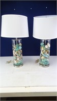 Pair of (2) Glass, Seashell-Filled Table Lamps