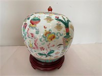 Chinese Lidded Ginger Jar w/ Wooden Stand