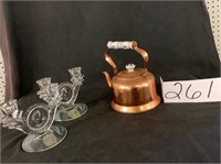 Copper kettle, candlestick holder