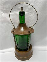 Vintage Miner Hammered Brass Ship Green Lantern