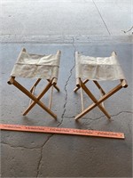 Two canvas and wood folding stools 18” tall