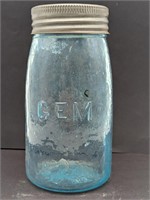 Blue Tinted Gem Quart Whittled Canning Jar