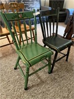 (2) Paint Decorated Plank Seat Chairs