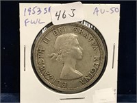 1953 Can Silver Dollar  AU50  SF