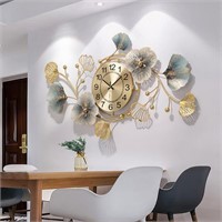 Wall Clock 33in Metal Ginkgo Leaf Design