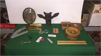 Wood Carved Deer Head, Nut Bowl & Crackers,