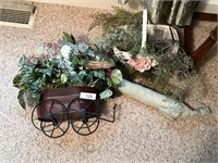 Wagon Planter, Artificial Floral, Draft Dog