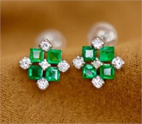 0.7cts Natural Emerald 18Kt Gold Earrings