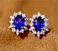 1.2cts Royal Blue Sapphire 18Kt Gold Earrings