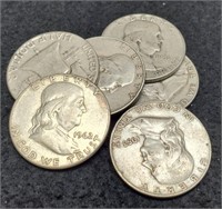 (6) Franklin Half Dollars