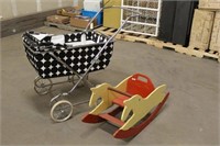 Baby Buggy & Ride-On Rocking Horse, Approx 13"x36"