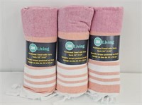 NEW - 3 PESHTEMAL TOWELS WITH TERRY BACK