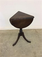 Antique Wood Triangle Side Table with 3 Drop Leaf