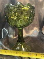 VTG Indiana Glass Green Pedestal Candy Vase