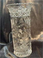 VTG Large Cut Glass Frosted Flower Vase 10.25"